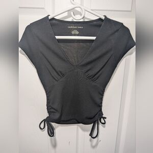 American Eagle Fitted Clinched Side Black Blouse- Size Small